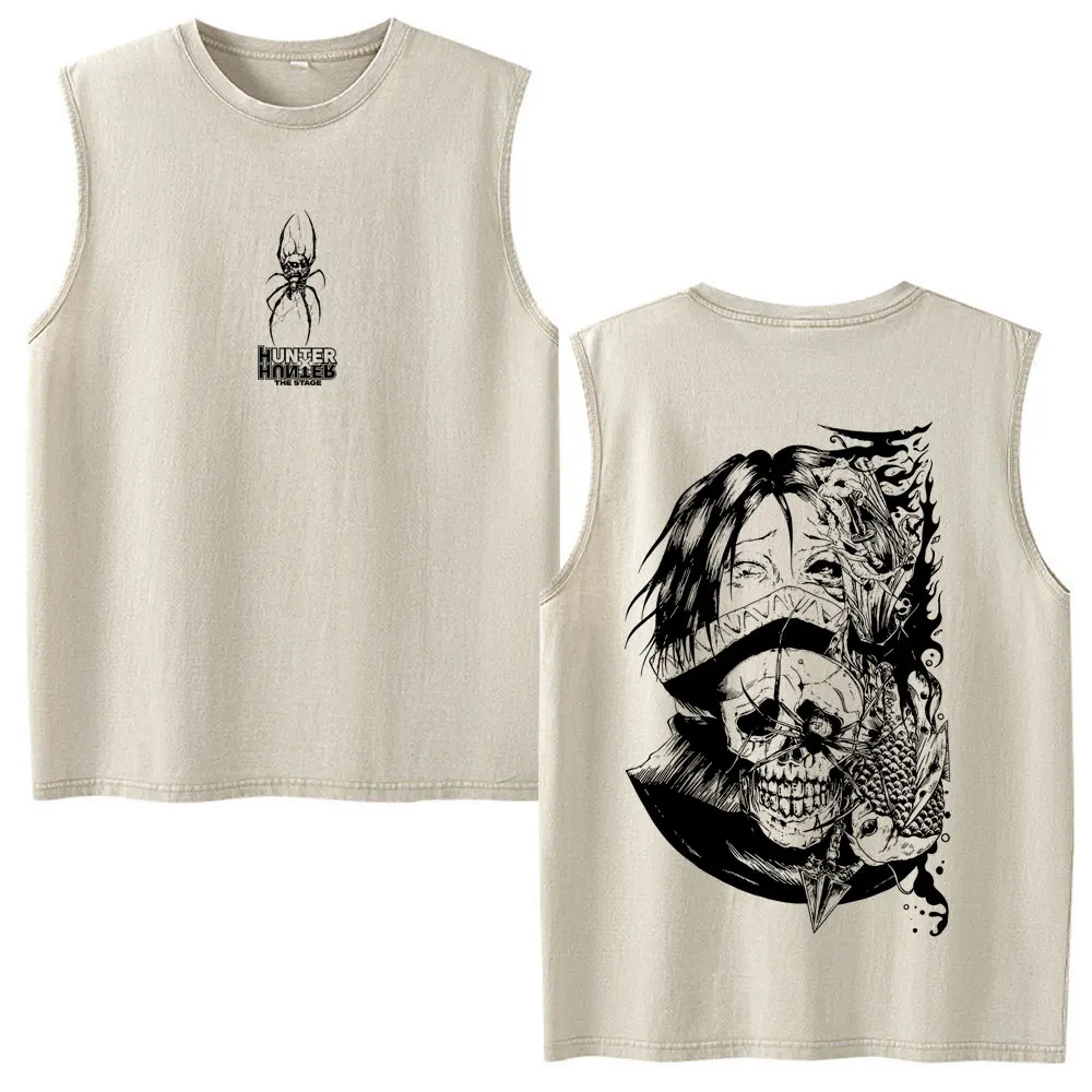 Anime Hunter X Hunter Feitan Vintage Washed Sleeveless Tank Tops Phantom Troupe Spider Logo Manga Print Unisex Casual Vest Tees