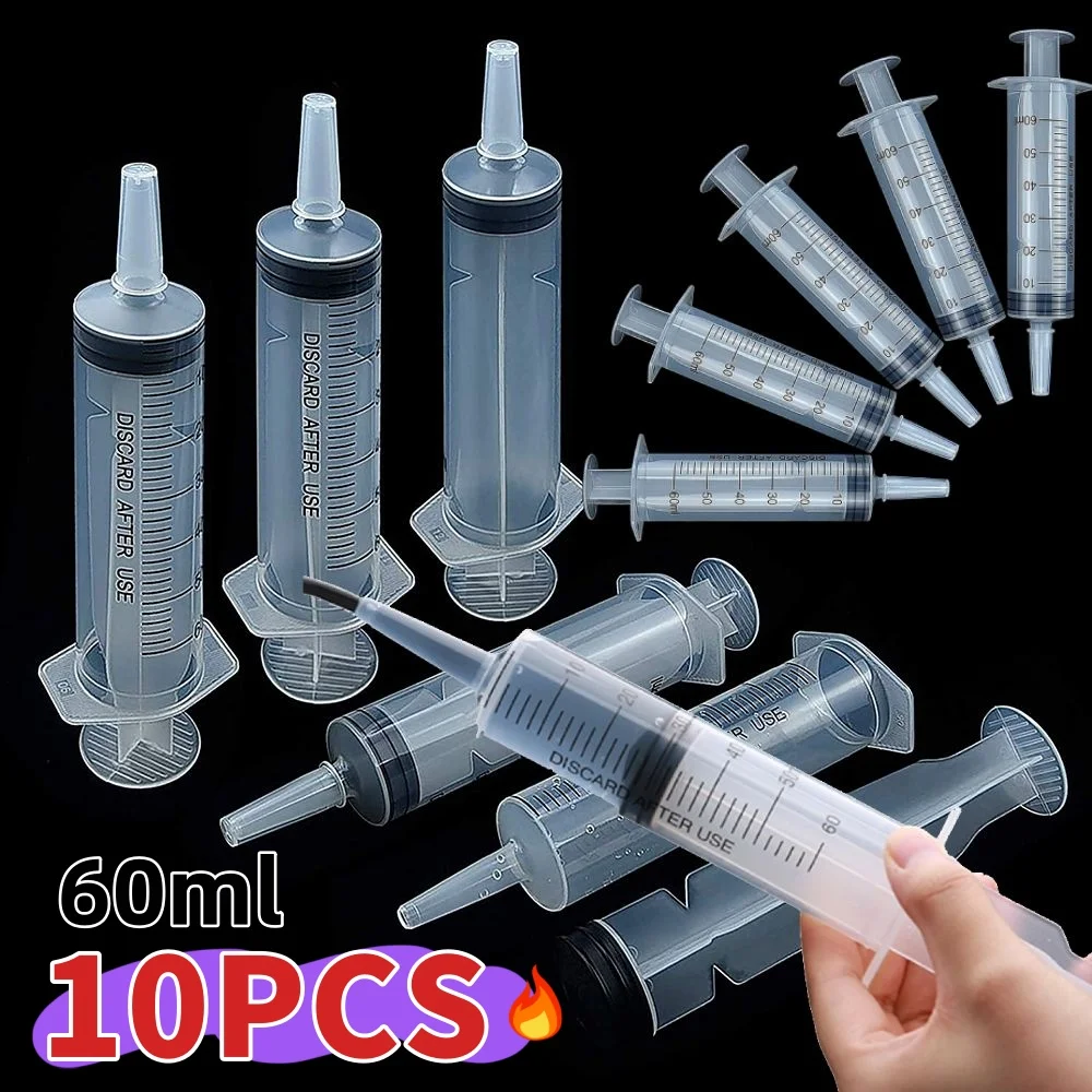 1-10PCS 60ML Capacity Syringe Reusable Pump Measuring With Tube Feeding Ink Pumping Oil Feeding Enema Glue Filling Puppy Accesso