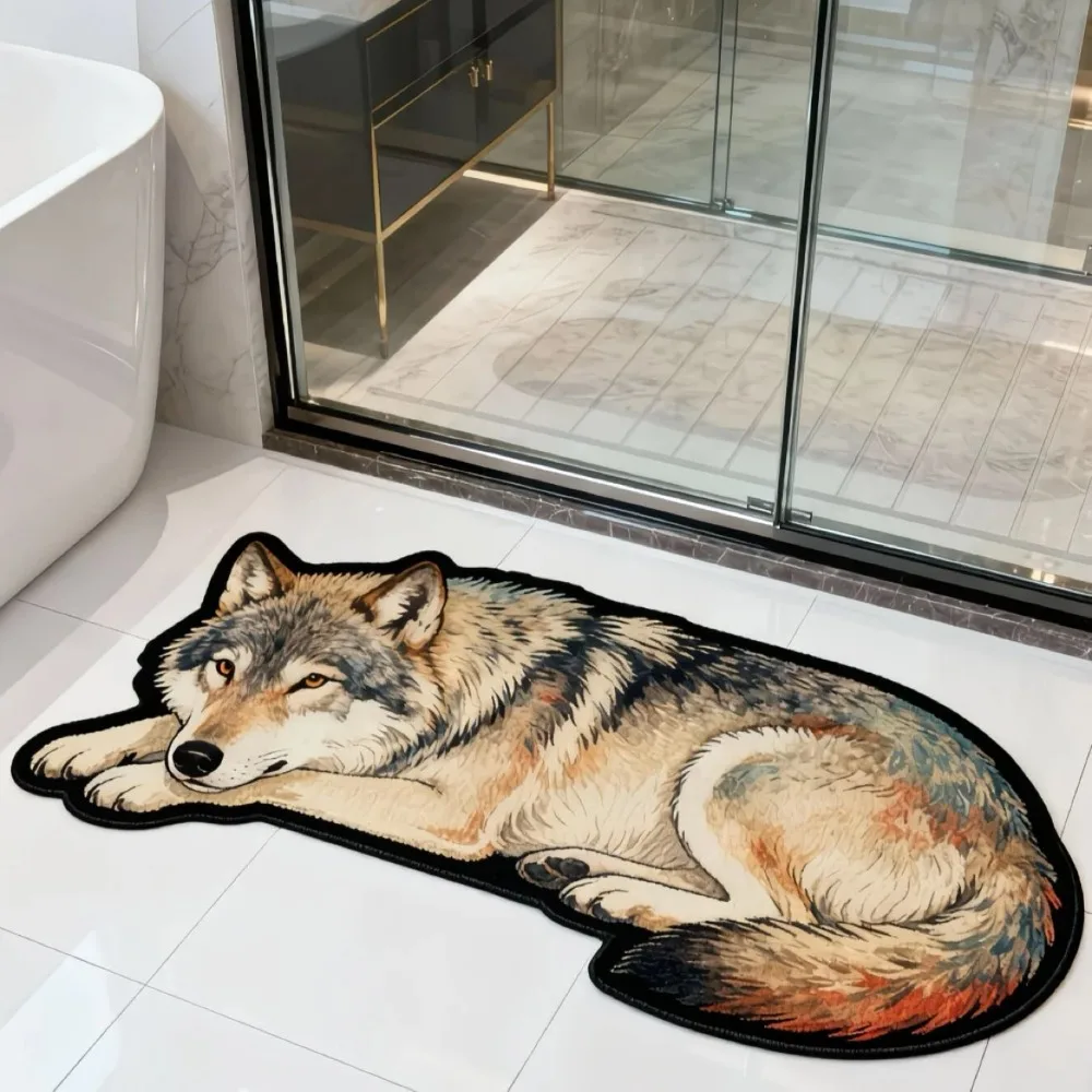 New Anti-slip Tiger Carpet Rug 2D Flat Diatomaceous Earth Lion Doormat Lifelike Absorbent Wolf Floor Mat Bedroom Bathroom
