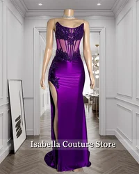 New 2024 Purple Long Prom Mermaid Dress Glitter Corset Gown Beading Applique Evening Dresses Woman Elegant Luxury Wedding Party