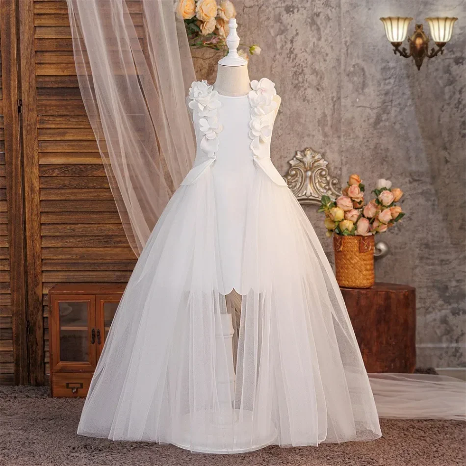 Baptism Bridesmaid Girls Dress Elegant Flower Birthday Party Princess Prom Dresses Girl Bow Wedding Pageant Evening Gown ASQ03