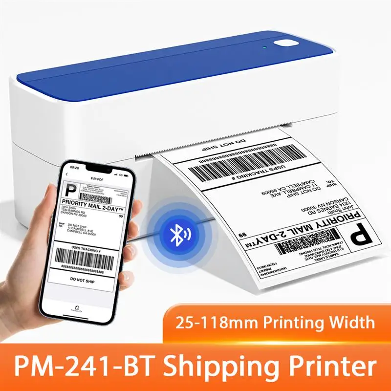 New! 241BT Bluetooth Thermal Desktop Label Printer Wireless Shipping Label Maker for Small Business & Packages 118mm Printing