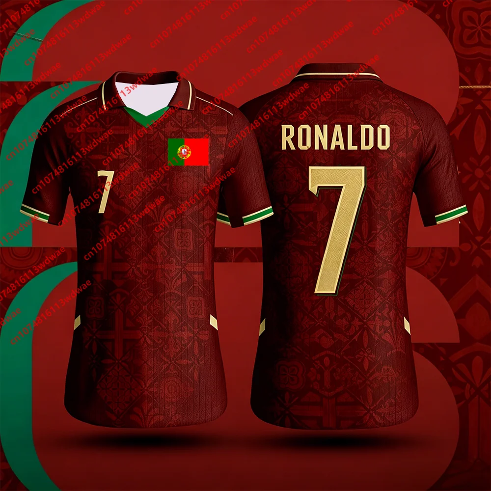 Portugal Football Training Kit Classic Jersey Quick-Drying Ronaldo 7 Jersey Portugal National Suit Player Version POLO Kid Tee