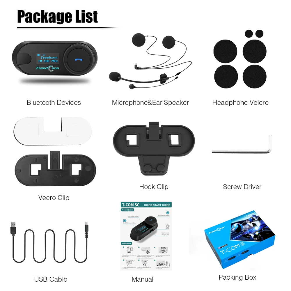 Freedconn T Com SC Bluetooth Motorfiets Intercom Helm Headsets Draadloze Communicatie Interphone BT 5.0 Muziek Deel 10 Rijders - afbeelding 1