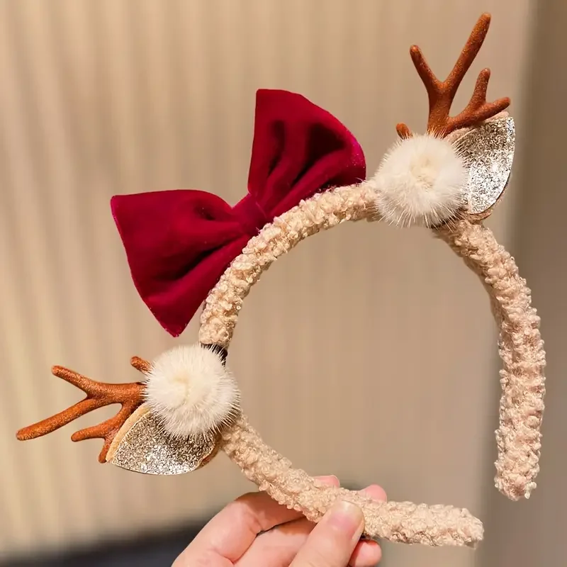 1 Weihnachtliches Accessoire: Haarschmuck mit Geißbogen- und Schleifenmotiv, geeignet für Mädchen als Weihnachtsgeschenk – ein unverzichtbares Reiseaccessoire für die Weihnachtszeit. – Detail 1