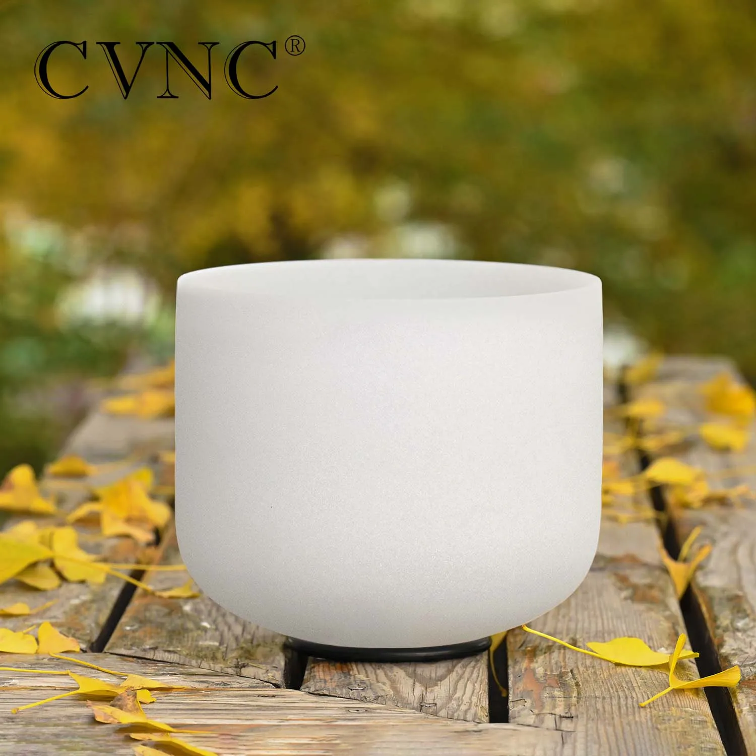 CVNC 8 Inch 440/432HZ CDEFGAB Note White Frosted Quartz Crystal Singing Bowl for Sound Healing Meditation Yoga with Free Mallet