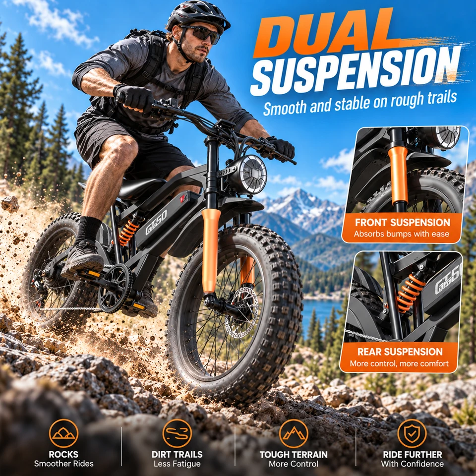 ASKGO Adult Electric Dirt Bike, 2500W Peak Motor, 80Nm Torque, 38MPH Max Speed, 65 Miles Range, 48V 25AH Removable Battery, 20" Fat Tire All-Terrain E-Bike with NFC Unlock image 8