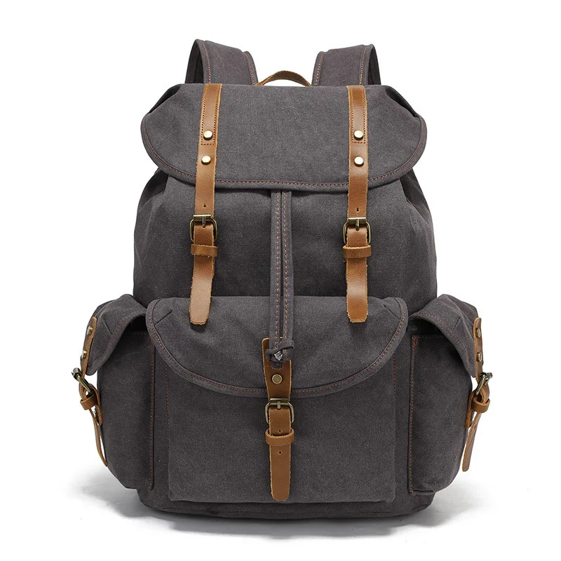 خمر لينة الشمع قماش سعة كبيرة على ظهره طالب حقيبة مدرسية حقيبة سفر عادية حقيبة ترحال على ظهره حقيبة رجالية #3