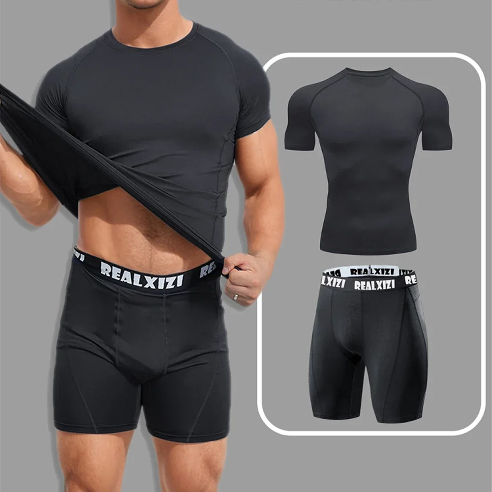 

Sportswear Gym T Shirt Sets Fitness Tracksuit Shorts Men's Running Compression Basketball Underwear Tights Jogging Suits Dry Fit
