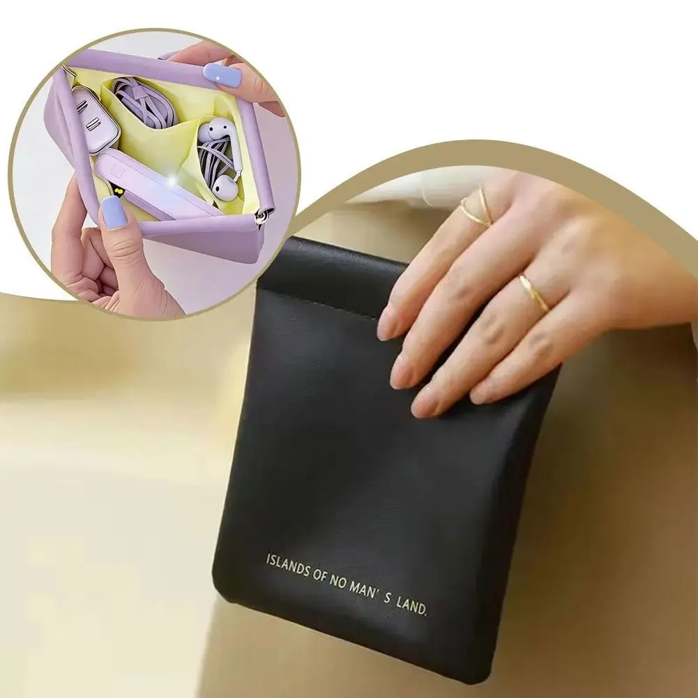 Portable Pu Leather Makeup Pouch Small Self-closing Storage Bag_voghion.com