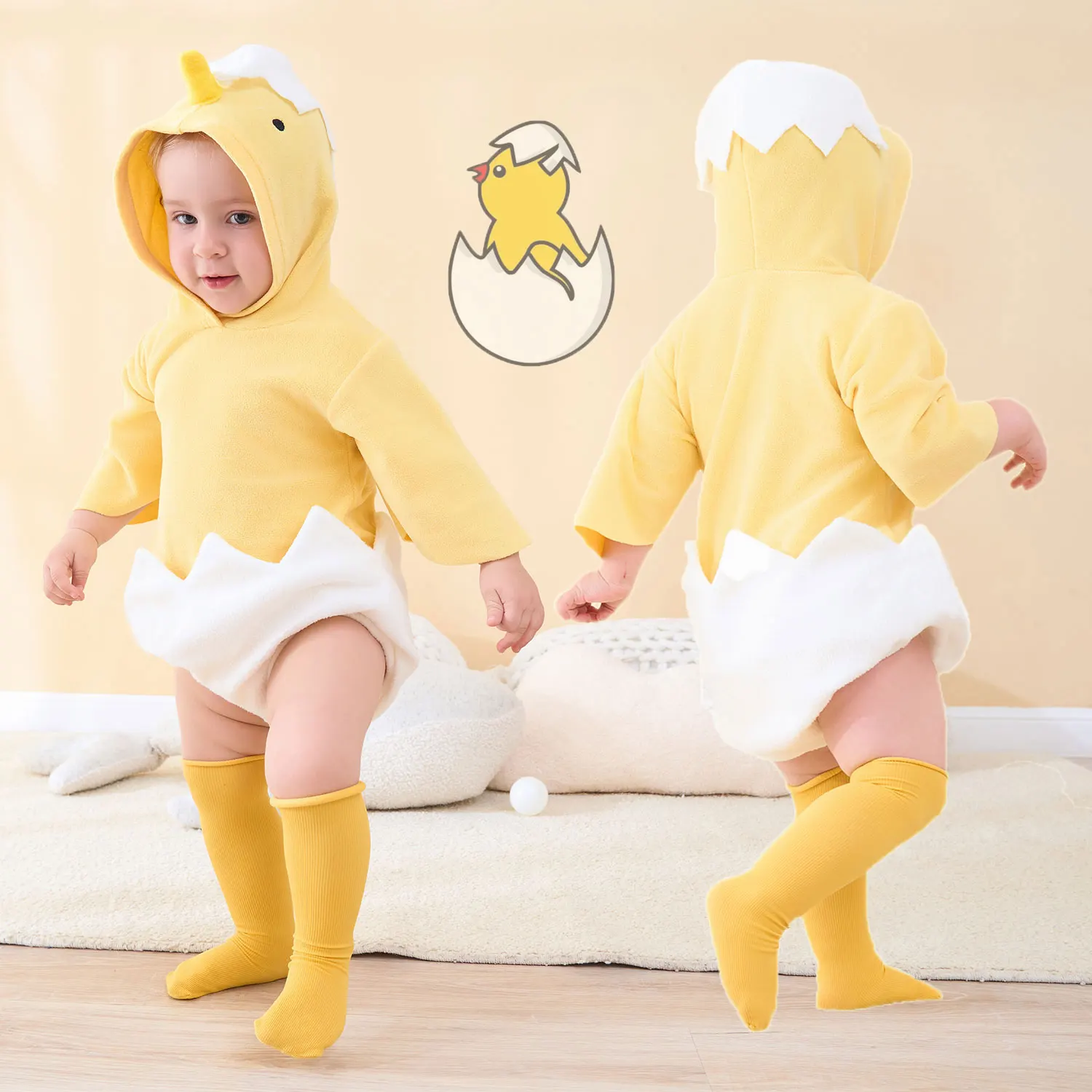 

Umorden Newborn Chicken Hatching Chick Costume Baby Infant Boys Girls 0-6M 6-12M 12-24M Hoodie Romper Cape Sleeve Easter Costume