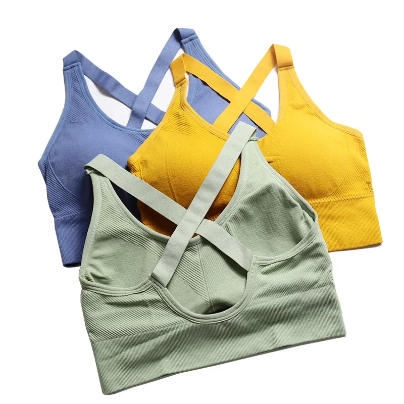 Women's Bras Cross Beauty Back Shaping Sports Bra Push Up Fitness With Chest Pad Sling Yoga Tube Top Gym Underwear Breastpla