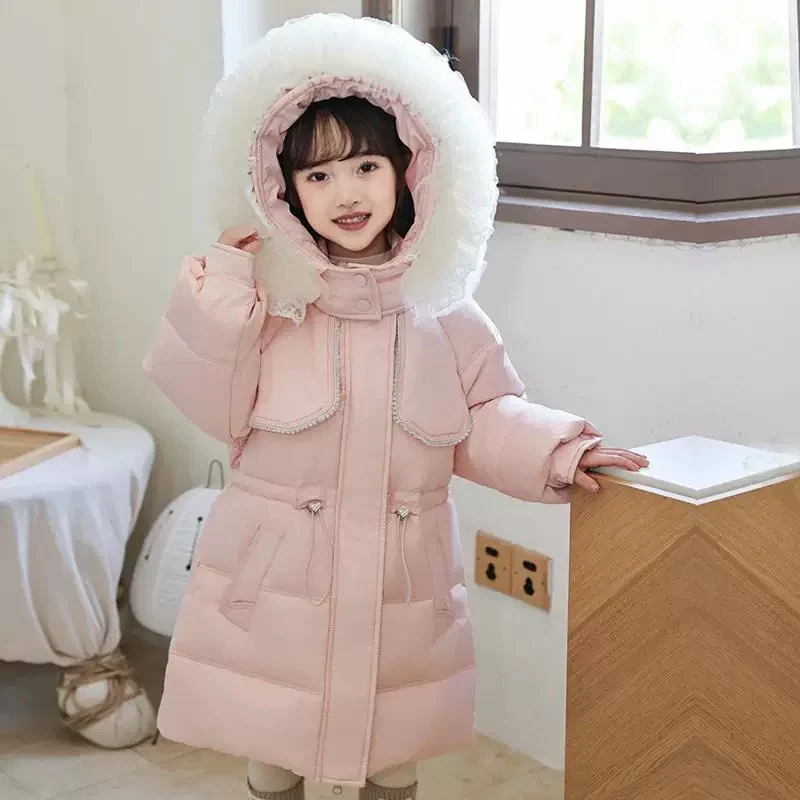 

OLEKID 2025 korean Girls Winter Jacket Coat Hooded Thick Warm Long Girl Down Jacket 3-10 Years Kids Girls padded Parka Outerwear