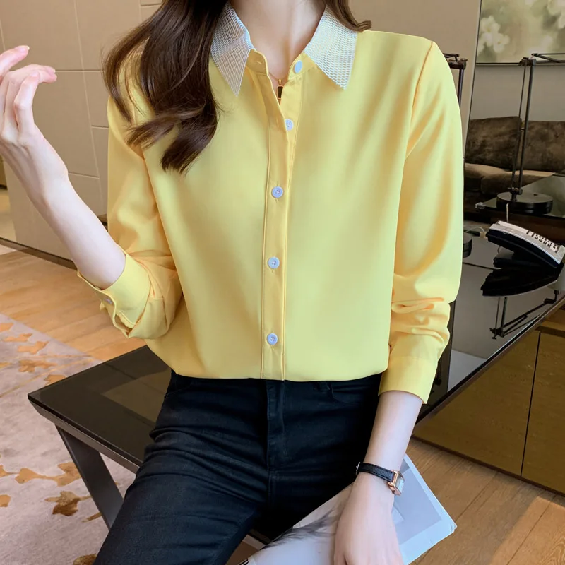 Women Simple Loose Fashion Blouse Lady Business Casual Solid Professional Shirts Spring Long Sleeve New Cardigan