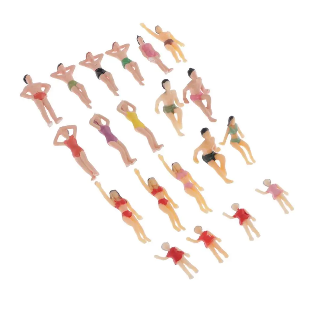 20pcs Miniatuur 1/50 Model Trein Strand Figuren Diorama Geschilderd Menigte Badpakken Mensen Schilderijen voor Kinderen DIY Landschap Accessoires