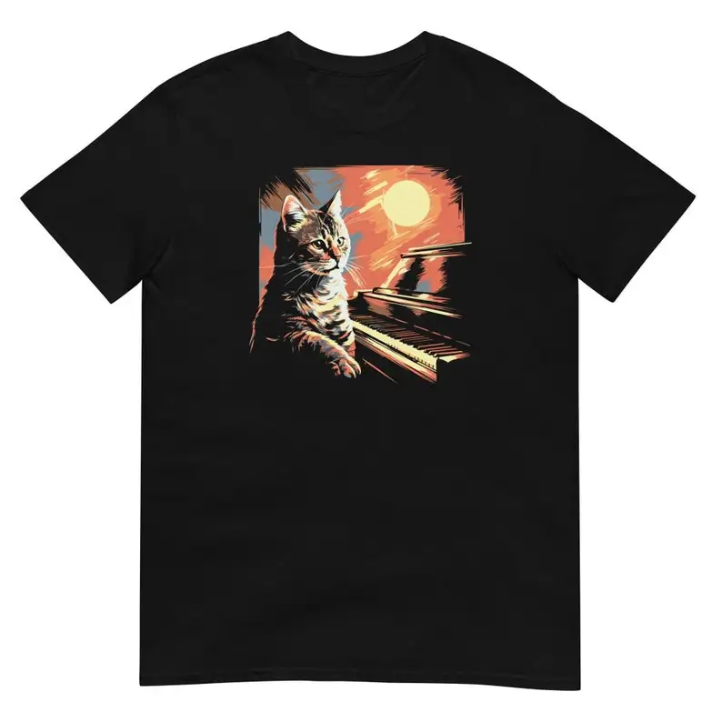

Cat Shirt Playing Piano Musician Piano Player Piano and Cat Lover Tee Unisex T-Shirt