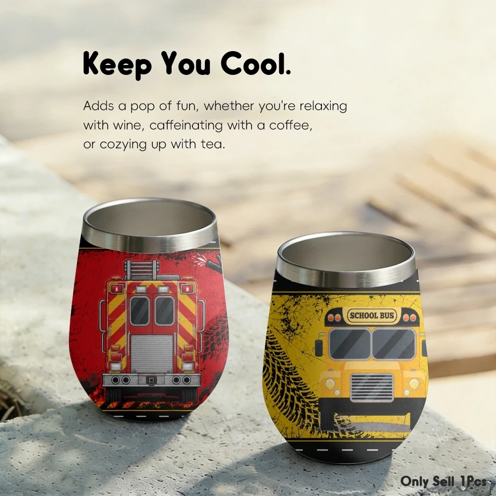 School Bus Fire Truck Farm Tractor Vacuum Flasks 12oz Insulated Stainless Steel Mug with Lid Double Wall Cup Travel Tumbler