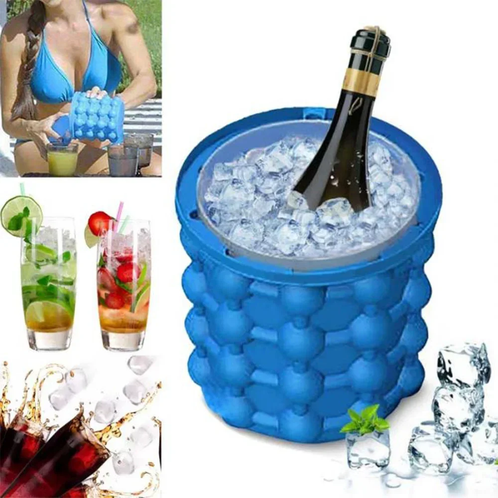 Silicone Ice Cube Maker Ice Cube Mold Tray Portable Bucket Wine Ice Cooler Beer Cabinet Kitchen Tools Drinking Whiskey Freeze