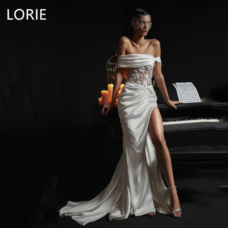 

LORIE Stunning A-line vestidos de novia Off Shoulder Wedding Dress Flower Bridal Gowns Side Split Wedding Gown Customized 2025