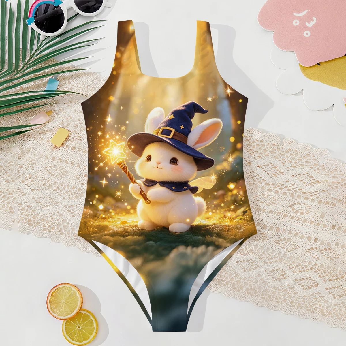 Girls' Summer Atmospheric Magic Rabbit Fashionable Tight One-piece Swimsuit