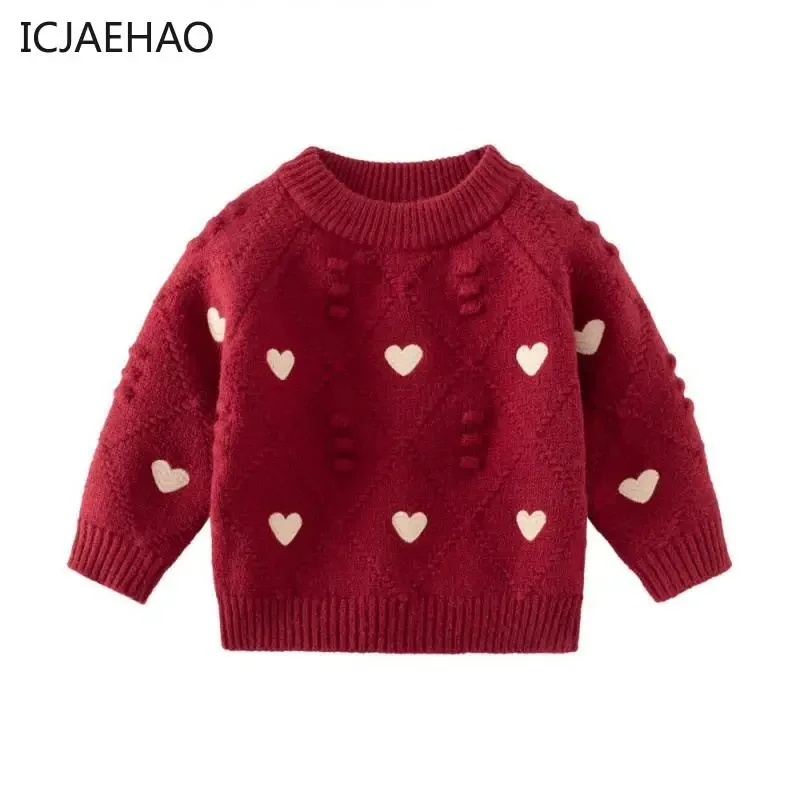 

2023 Sweater Newborn Baby Girls Sweaters Kids Clothes Children Cotton Knitted Winter Girl Cute Love Heart Top Cardigan Clothing