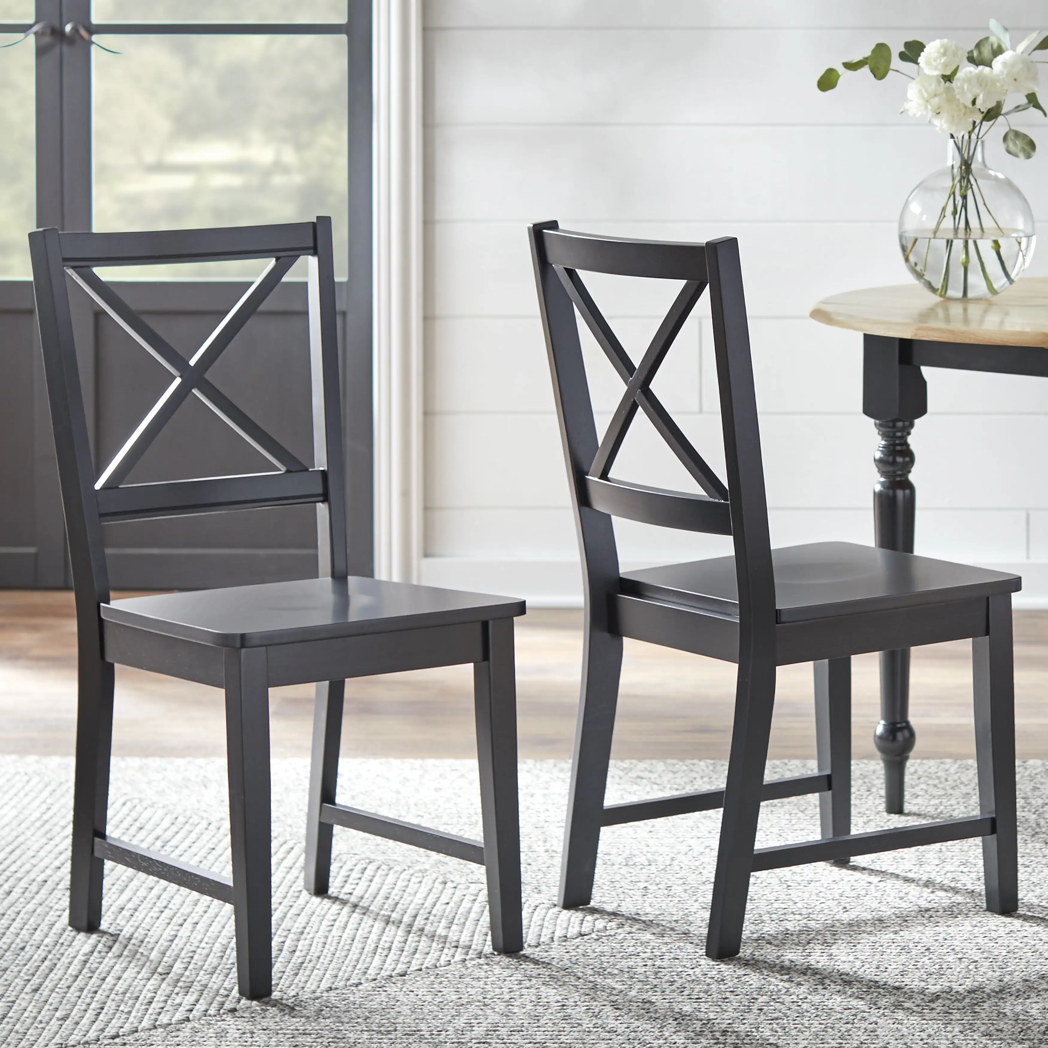 Virginia Indoor Cross-Back Dining Chair, Set of 2, Black