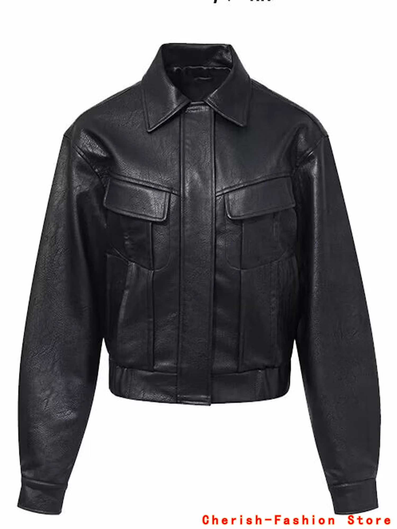 2024 Autumn England Designer Womens Black Faux Leather Jackets Loose Casual Biker Coat Females Harajuku Pu Streetwear Top