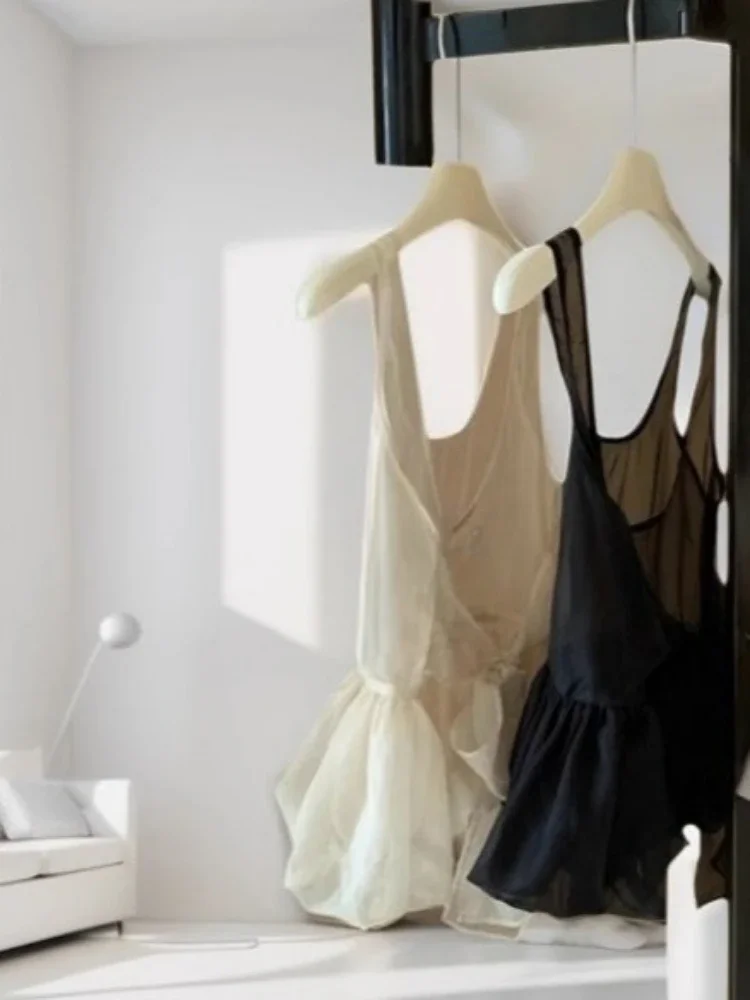 2025 المرأة الحلو عارية الذراعين ضمادة القوس تانك القمم Y2k الجمالية الشاش انظر من خلال بروتيل الجرونج الجنية الصيف الصلبة مطوي الدبابات #3