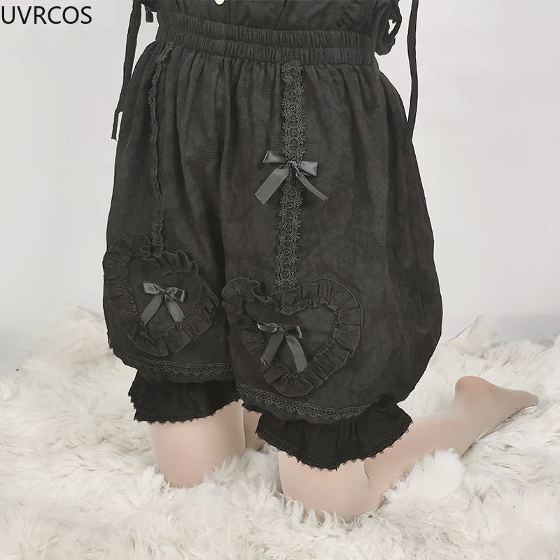 Japanese Kawaii Lolita Safety Shorts Pants Women Sweet Lace Bow Knickers Girls Victorian Cotton Loose Pantaloons Lolita Bloomers