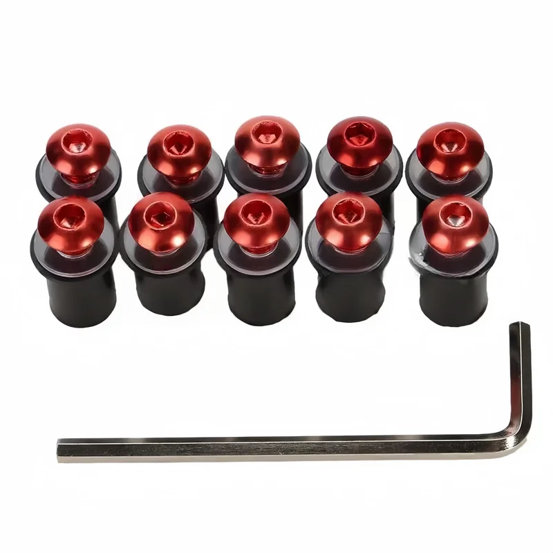 10pcs Motorcycle M5 16mm Metric Rubber Well Nuts Windscreen Fairing Cowl Anodized Windshield Nut Bolt Screw Kit