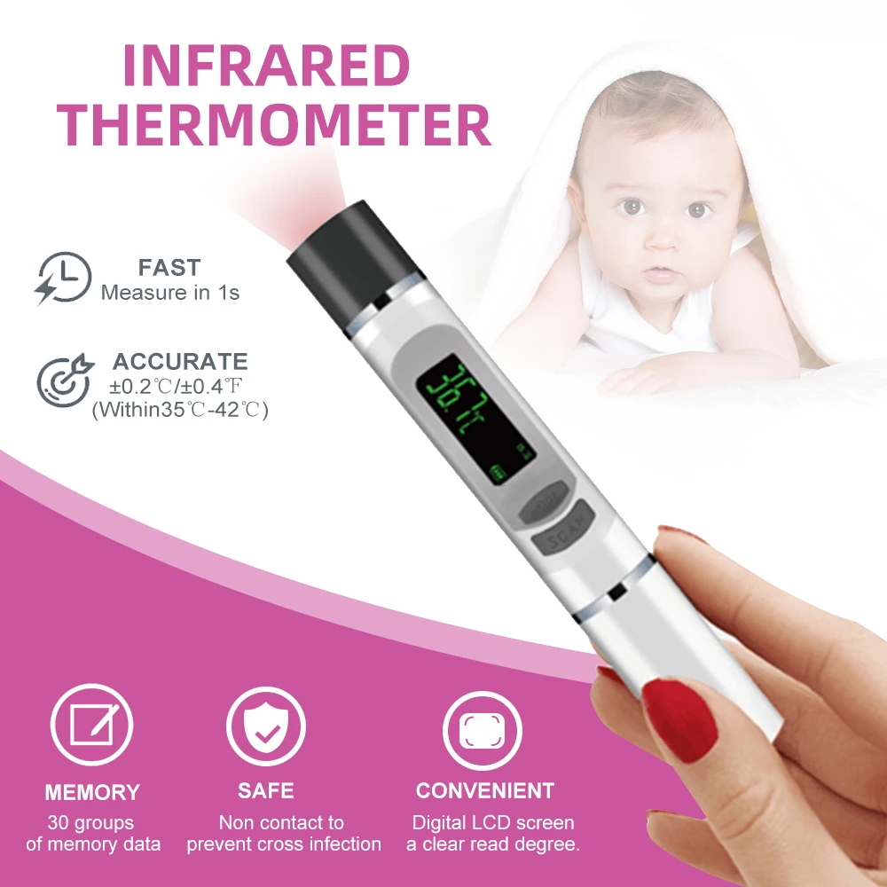 Mini Portable Non-Contact Infrared Thermometer 1S Quick Measurement 3 Temperature Modes for Baby Adult