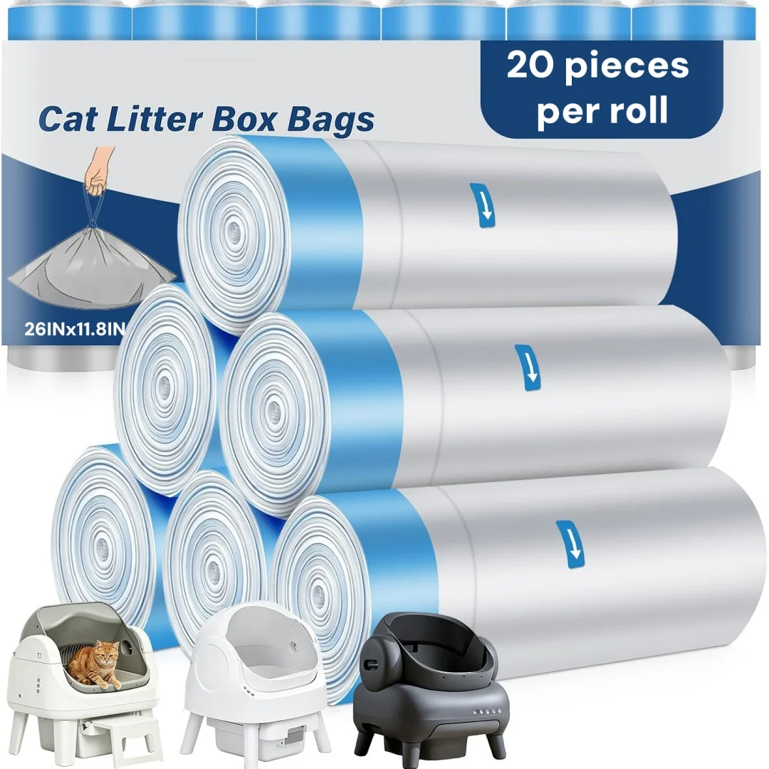 20 Pack Cat Litter Box Bag, 26 inch X 11.8 inch Ultra Thick Wide Drawstring Automatic Cat Litter Bag, Leak Proof and Tear Proof