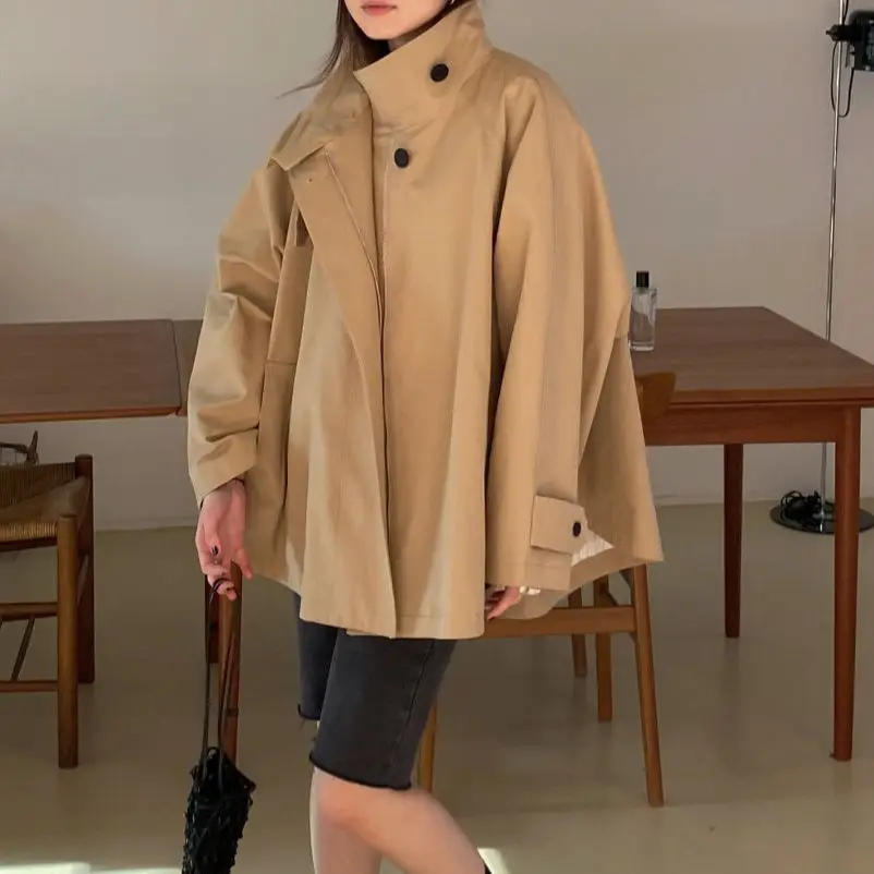 Spot Korean chip niche retro design short trench coat