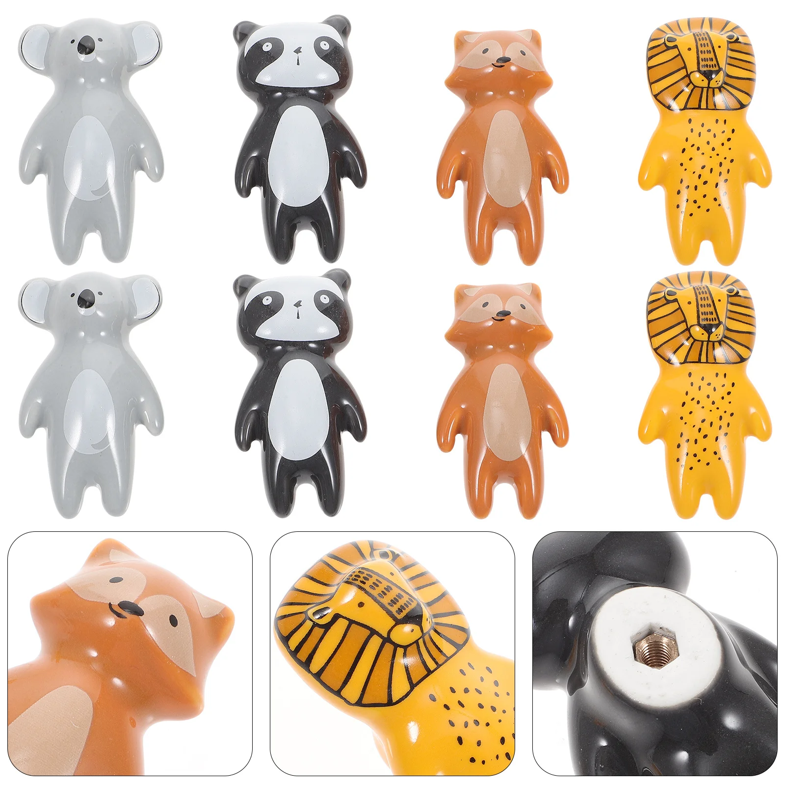8개 세라믹 동물 서랍 손잡이 만화 창의적인 캐비닛 핸들 드레서 옷장 어린이 방 가구 손잡이 교체용