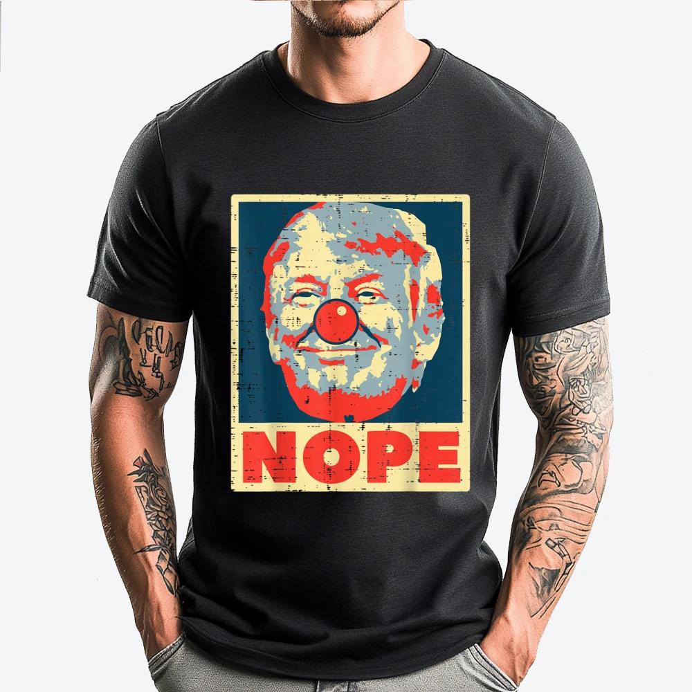 Nope Anti Trump Clown Vintage Retro Impeach No Donald 2025 T Shirt Men 100℅ Cotton Men's Cotton T-Shirt