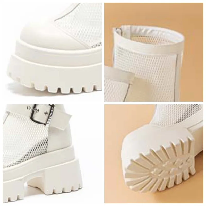 2026 10cm Air Mesh Patent Leather Boots Chimney Summer Motorcycle Sandals Hollow Ankle Knee High Booties Women Fashion Shoes