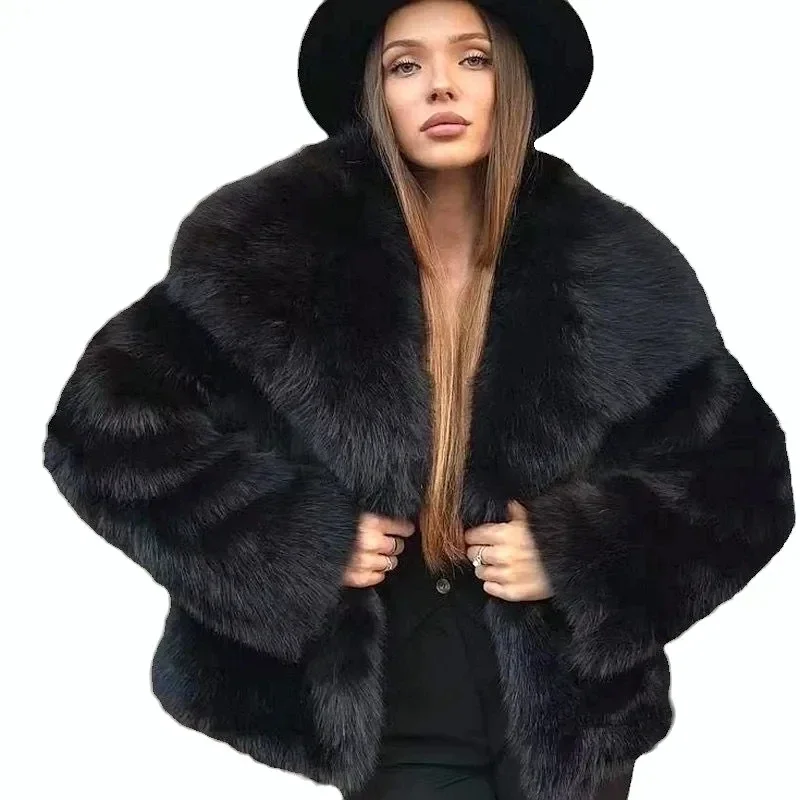 2025 Autumn Winter New Lapel Imitation fox fur Jacket For women Fashion Short Thicken Environmentally friendly Loose Warm Coats