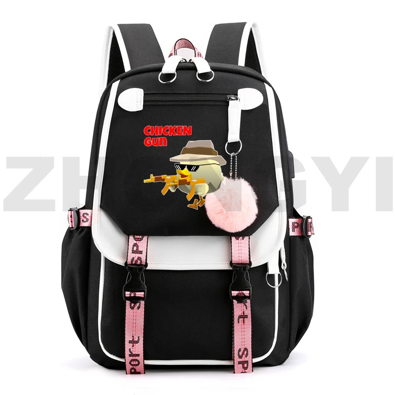 

Mens Game Chicken Gun Backpack Print Pattern Funny Cartoon Large Waterproof Mochila Students Canvas Schoolbags Laptop Travel Bag