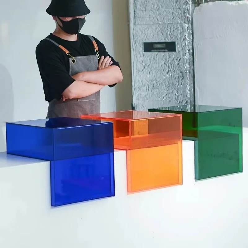 

L-type Transparent Acrylic Display Rack Simply Style Window showcase Milk Tea Shop Island Table Customised