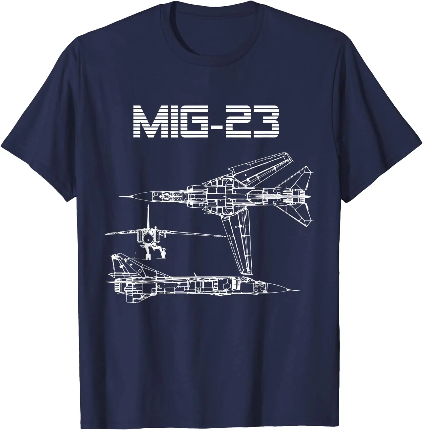 Mig-23 Soviet Plane Warbird Blueprint Schematics Diagram Men T-Shirt Short Sleeve Casual Summer Boys T-Shirts