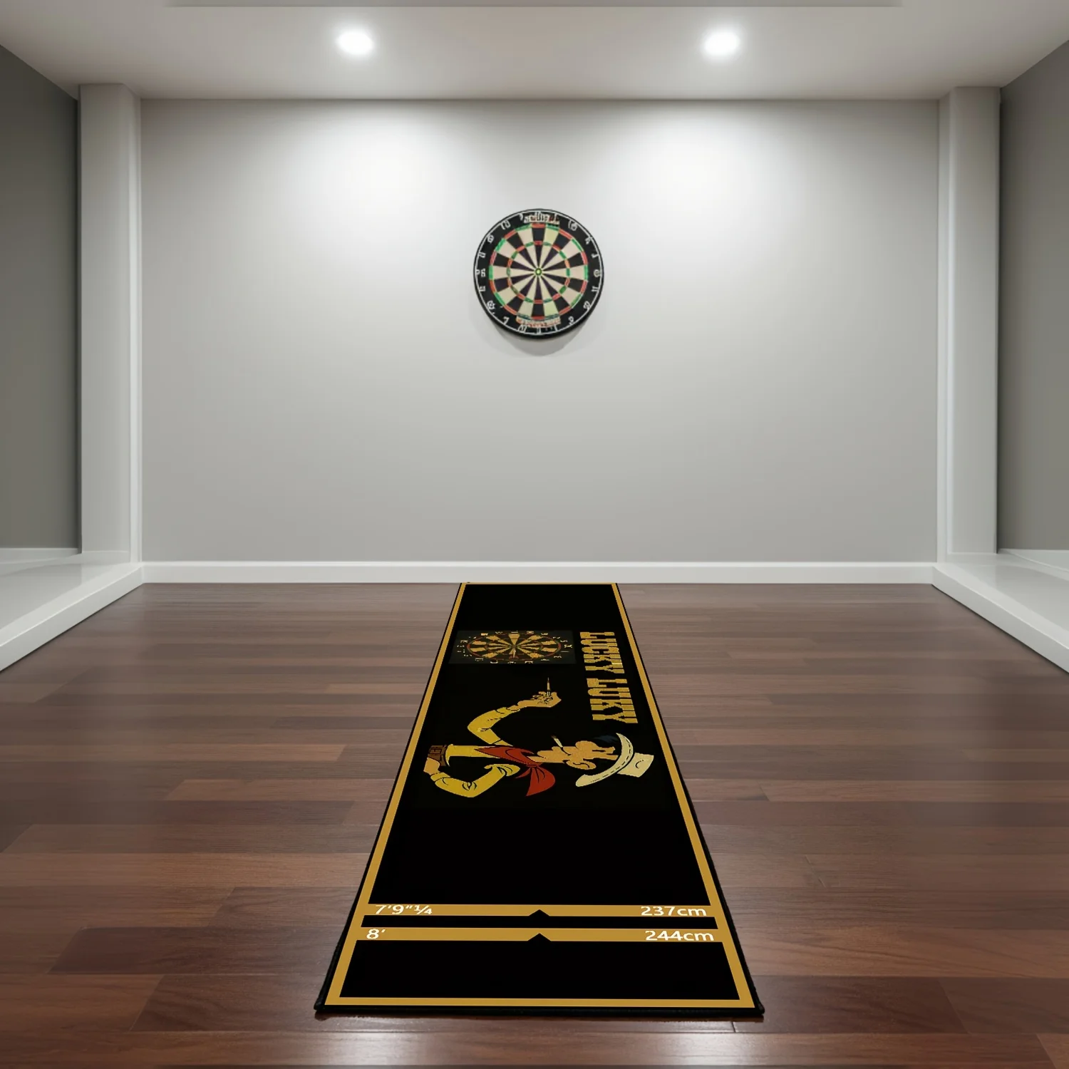 VIKAMA Lucky Luke Dart Mat Cartoon Print Non Slip Throw Line Mat with Distance Markers for Darts Game Room Home Decor