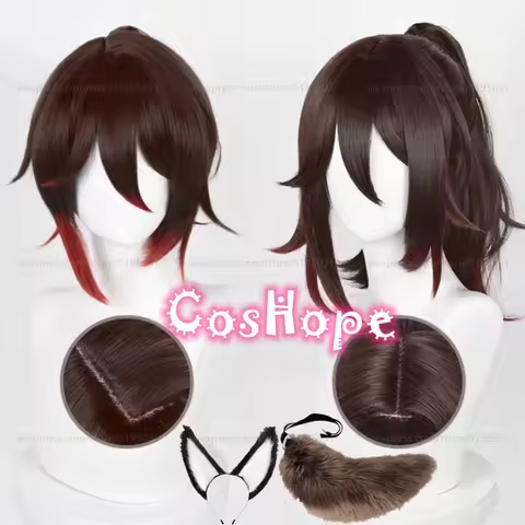 Tingyun Cosplay Wig 38cm Wig With Ponytail Dark Brown Dark Red Wig Cosplay Anime Heat Resistant Synthetic Wigs