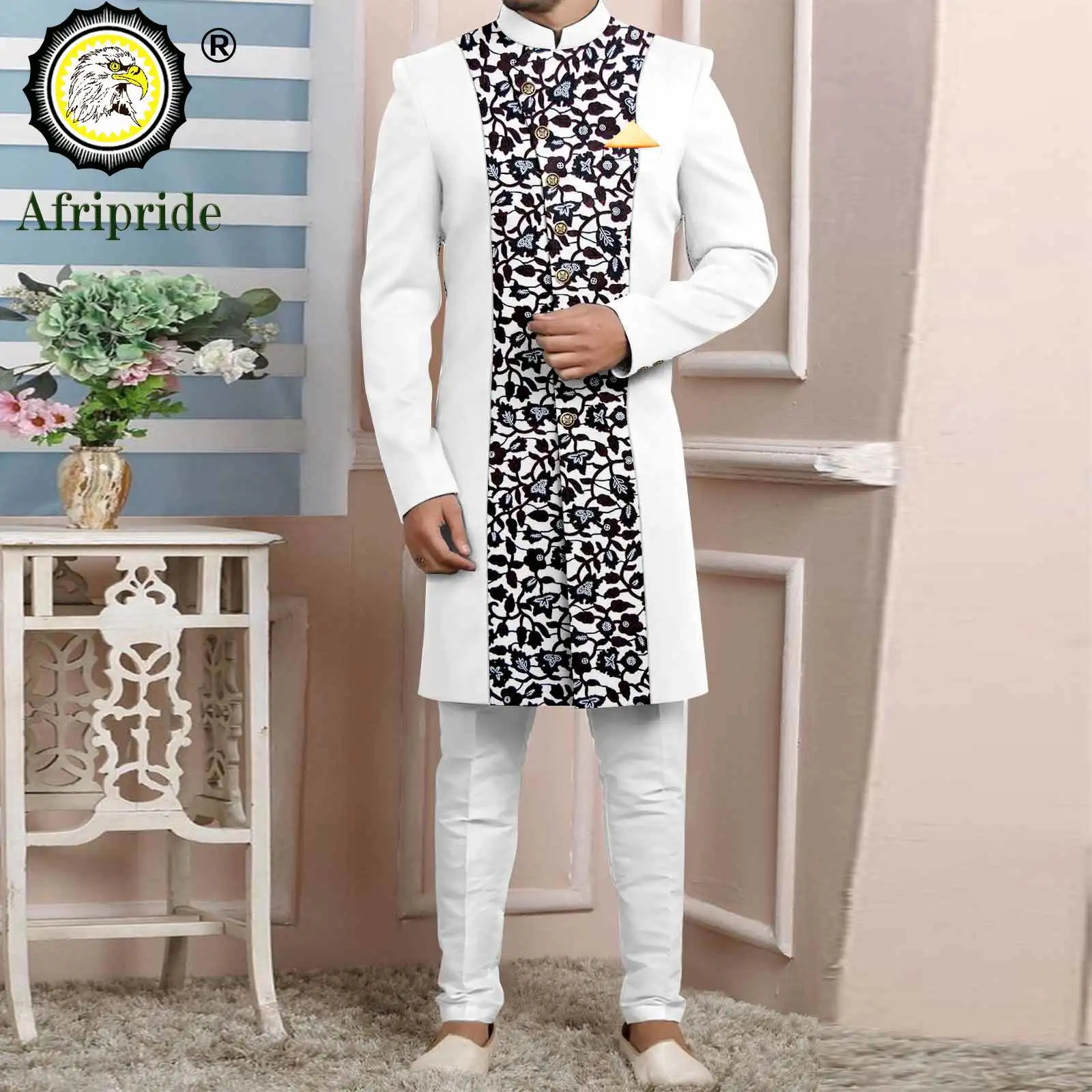 Men`s Business Suit Slim Fit Single Breasted Print Jackets and Trousers 2 Piece Set African Clothes Wedding Outfits 2416098