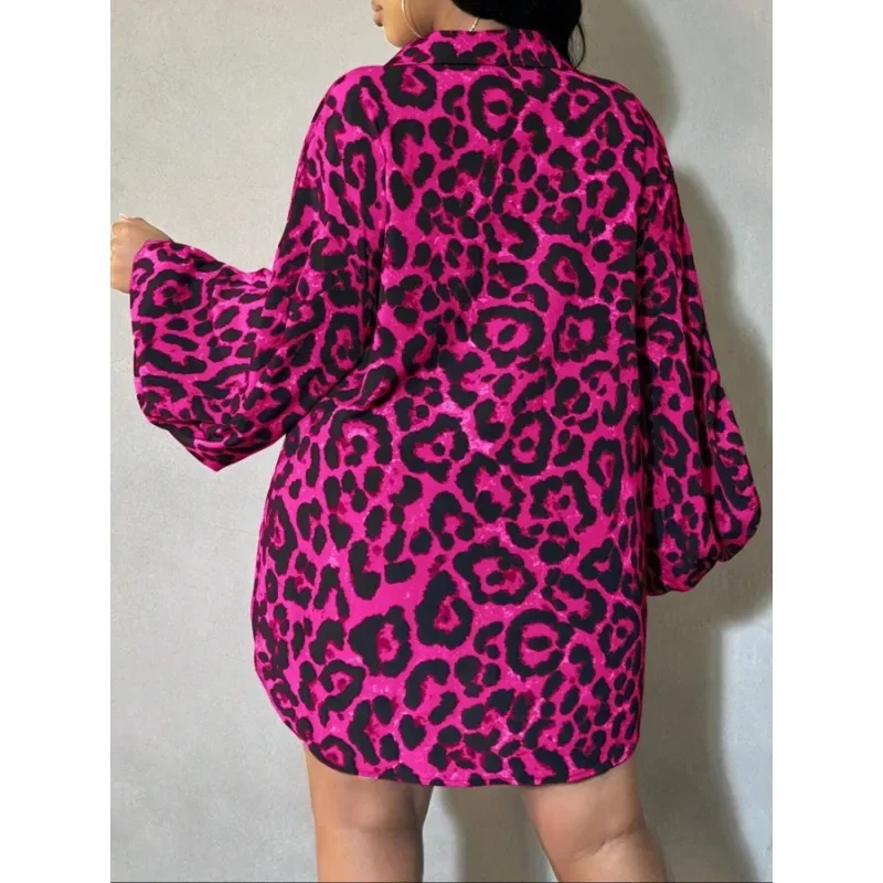 Taglie forti 1XL-5XL Camicetta leopardata moda donna Camicia Cappotto casual da donna Stampa grafica Cappotto allentato Abbigliamento donna lungo