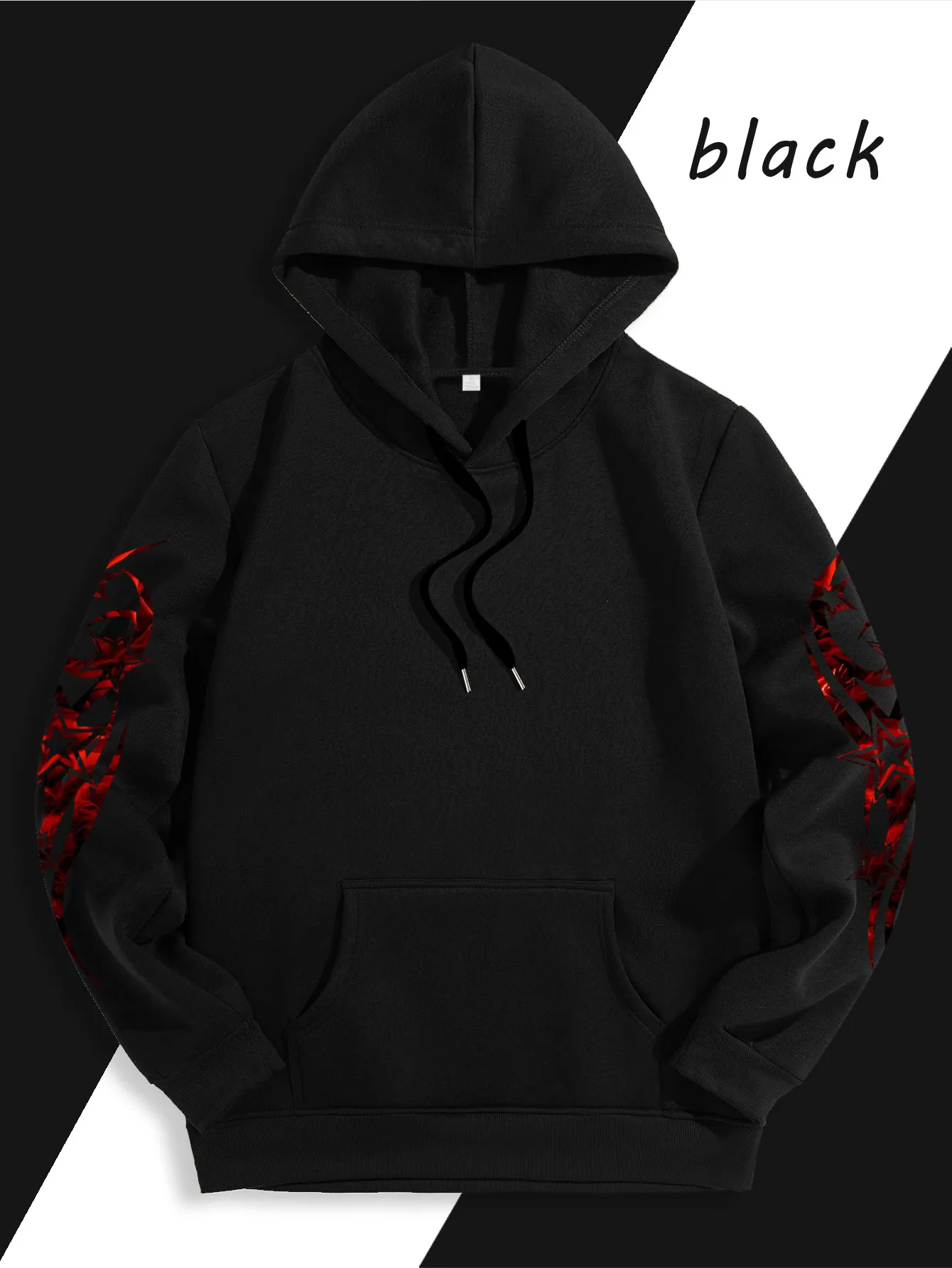 Herren Gothic Drachenschwert Hoodie Rot-Gold Drachen-Grafik Schwarzer Streetwear Pullover Sweatshirt Hip-Hop Sport Casual Top – Detail 10