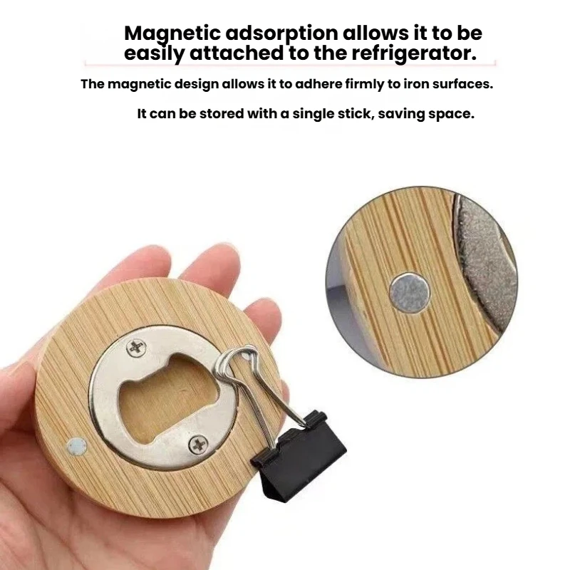 1PC/5/20PCS  Beer Bottle Opener Portable Round Shape Bamboo Opener Fridge Magnet Bar Beverages Gadgets Wedding Home Party Tools