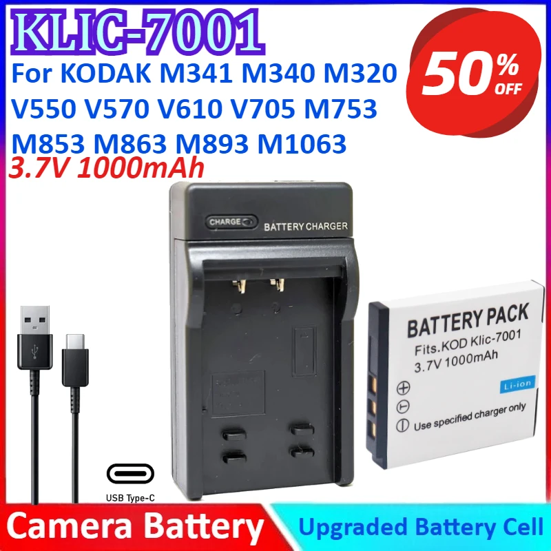 

KLIC-7001 3.7V 1000mAh Camera Battery +Charger For KODAK M341 M340 M320 M1073 V550 V570 V610 V705 M753 M763 M853 M863 M893 M1063