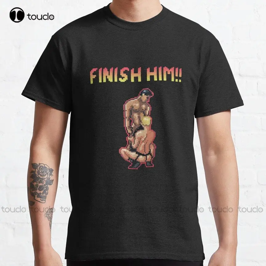 Finish Him Video Game Classic T-Shirt Vintage T Shirts For Men Custom Aldult Teen Unisex Digital Printing Tee Shirts Custom Gift