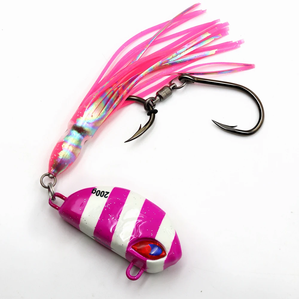ZYZHE 1 Stück Meeresfisch-JIG 100G 150G 200G Angel-JIG mit Weichköder 6/0 # 7/0 # 8/0 # Schnurhaken Bootsfischen Sinkender Köder – Detail 7
