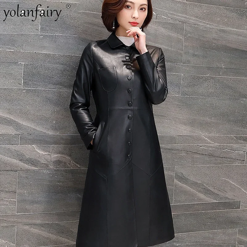 2023 Autumn Winter New Genuine Leather Clothing Women's Sheepskin Coat Ladies Midi Long Slim Korean Style Natural Leather Jacket